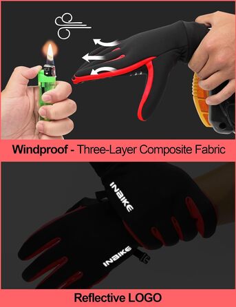 Зимові рукавички для катання на лижах та велосипеді з сенсорним екраном, Winddicht, теплі, WF709, зелені (чорно-червоні), розмір S