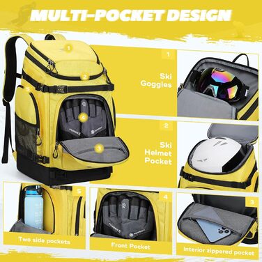 Чохол для лижних черевиків Maelstrom 55 л, великий рюкзак для подорожей, водонепроникний для сноуборду, лижного спорядження, колір: лимонний
