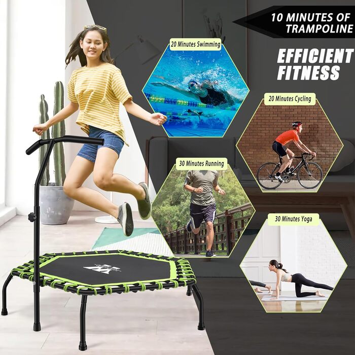 Трамплін для фітнесу 112 см, міні-трамплін для дому, регульована ручка (3 положення), система пружин, до 150 кг