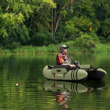 Надувне човен FANTASK для риболовлі з насосом, веслами та ременями, bellyboat для дорослих, 150 кг, 135 x 109 x 54 см (зелений)