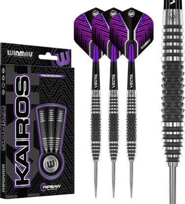 Професійний набір дротиків WINMAU Kairos 90% вольфрам, сталевий наконечник, з оперенням і стрижнями, 21-26 г