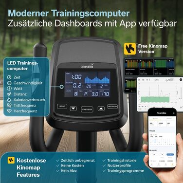 Еліптичний тренажер Skandika Crosstrainer Fint P8-R для дому: тихий, 32 рівні навантаження, 22 програми, до 120 кг, сумісність з Kinomap App, 8 кг маховик, фітнес та спорт