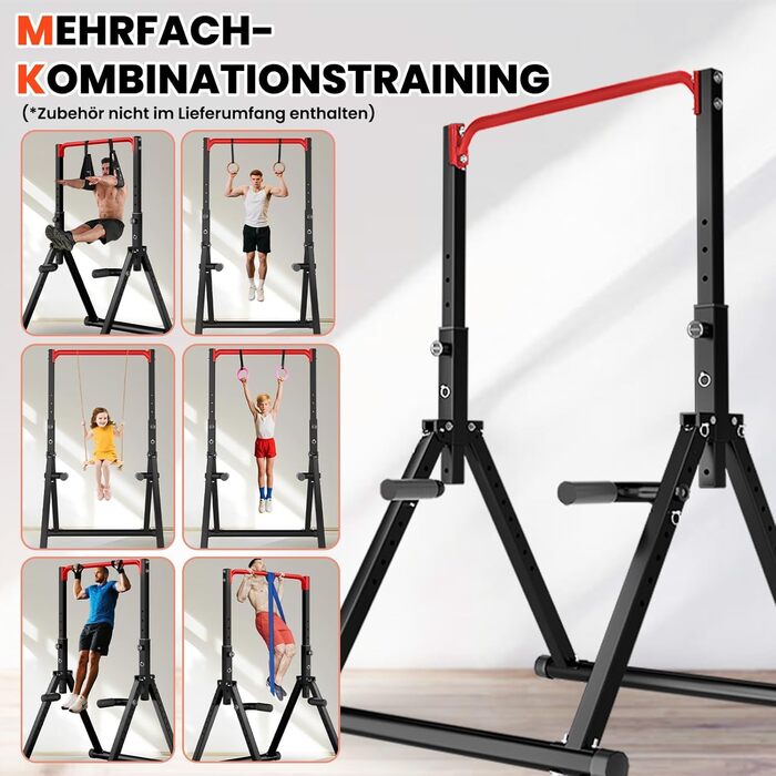 Стойка для віджимань і підтягувань DOBESTS з регулюванням висоти, багатофункціональна, чорна (3-червоні)