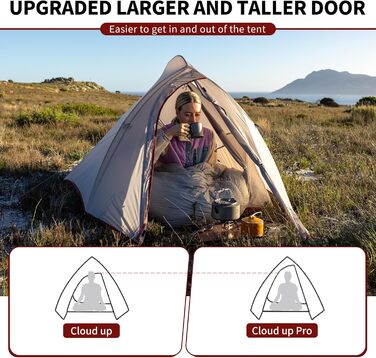 Намет Naturehike Cloud Up Pro 1-місний, легкий, водонепроникний, для кемпінгу та трекінгу, сірий, 20D