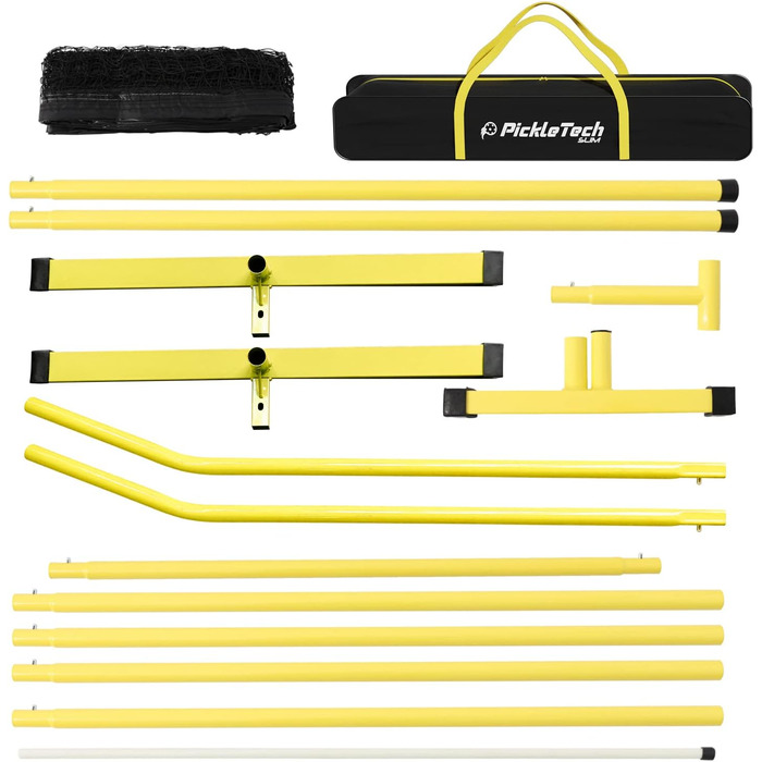 PickleTech М'яка портативна сітка для піклболу Slim 4.0-6,7 м - сітка для турнірів - міцна - з сумкою - професійне обладнання для піклболу - комплект для ігрового поля (22FT-4.0 Slim-Жовтий)