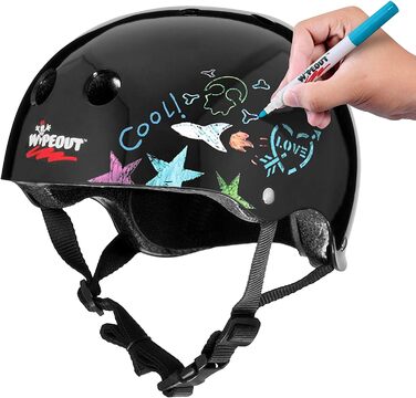 Дитячий велосипедний шолом Wipeout Dry Erase, чорний, для велосипеда, скейта і самоката, індивідуальний дизайн, для дітей від 8 років