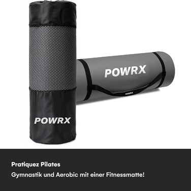Килимок для фітнесу POWRX | Килимок для йоги преміум-класу з сумкою та ремінком для перенесення + постер з вправами БЕЗКОШТОВНО | Шкіро-дружній, без фталатів