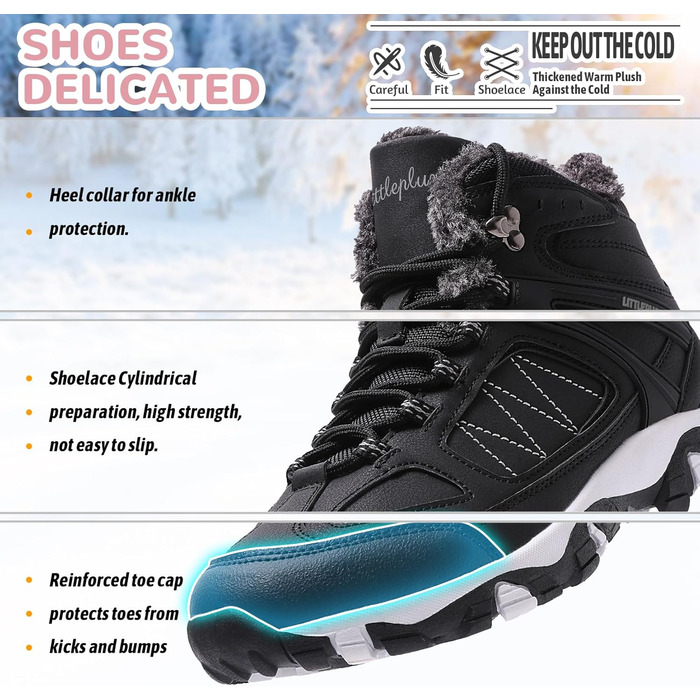 Зимові черевики ASHION для жінок: утеплені, водонепроникні, для прогулянок та походів, розмір 36-42, чорно-білі