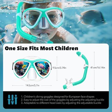 Дитяча маска для плавання та снорклінгу Findway B3-Aqua, панорамна 180°, силіконовий ремінець, антипротікання, для хлопчиків і дівчаток 3-14 років