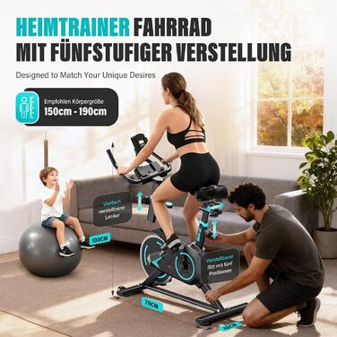 Hometrainer TENBOOM: велотренажер для дому з регульованим опором, LCD-дисплеєм та мобільним додатком (до 120 кг)