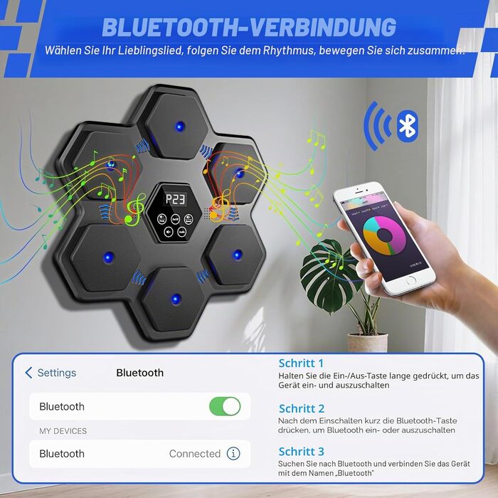 Боксерський тренажер з Bluetooth та LED-дисплеєм для дому, офісу, спортзалу - Musikboxmaschine Silver-Black