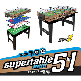 Мультиігровий стіл Sport1 Supertable Mini 5-в-1: футбол, хокей, більярд, теніс, керлінг, 97,5x48x69 см, з аксесуарами