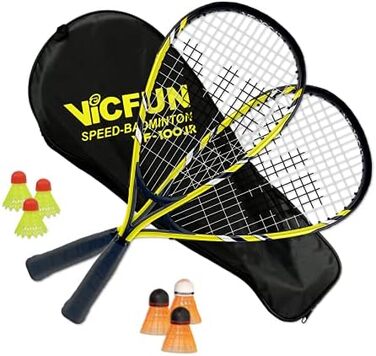 Дитячий набір для швидкого бадмінтону VICFUN Speed-Badminton 100: 2 ракетки, 3 волани, преміум-чохол, жовто-чорний