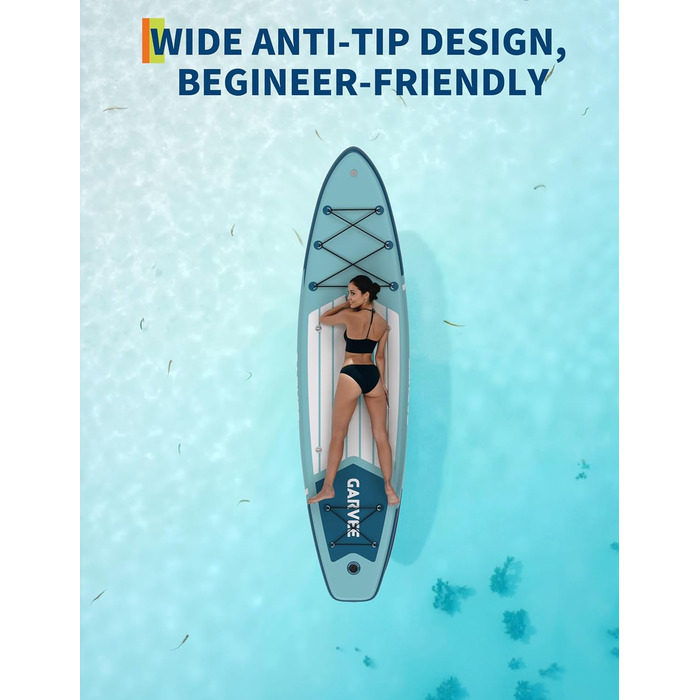 Надувний станд ап падлборд (SUP) 10.6ft з аксесуарами, антиковзаюче EVA покриття, легка сумка, насос, для дорослих та підлітків (Pfauenblau)