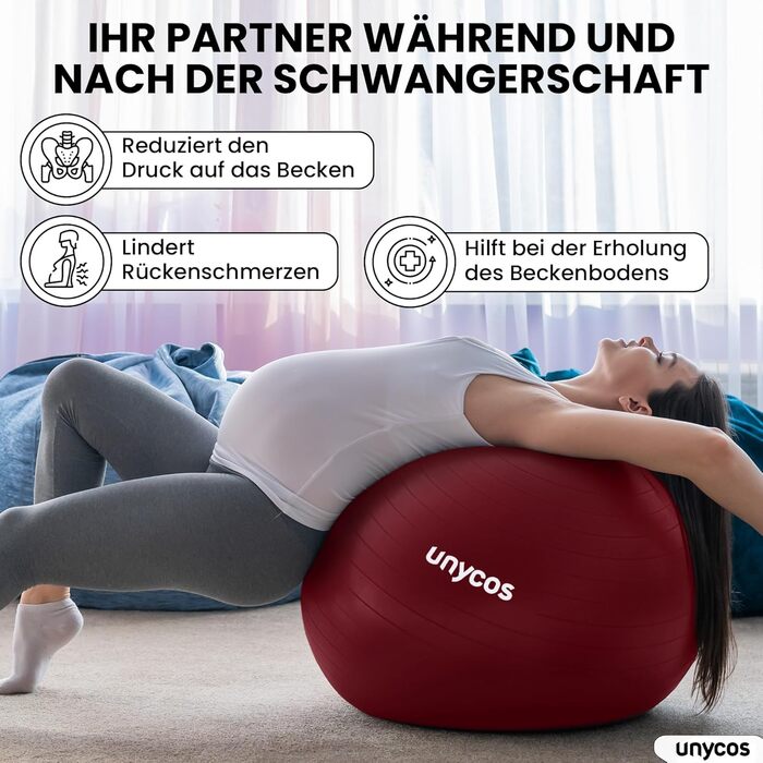 Фітбол Unycos 65 см для фітнесу, йоги, пілатесу, балансу та силових тренувань. З насосом, BPA-Free, антивибуховий. Рожевий #10