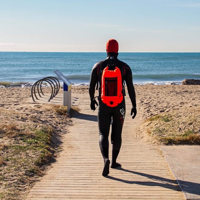 Буй для плавання Buddyswim 28 л з водонепроникною кишенею (Drybag), знімною спинкою, помаранчевий, легкий і міцний для відкритої води
