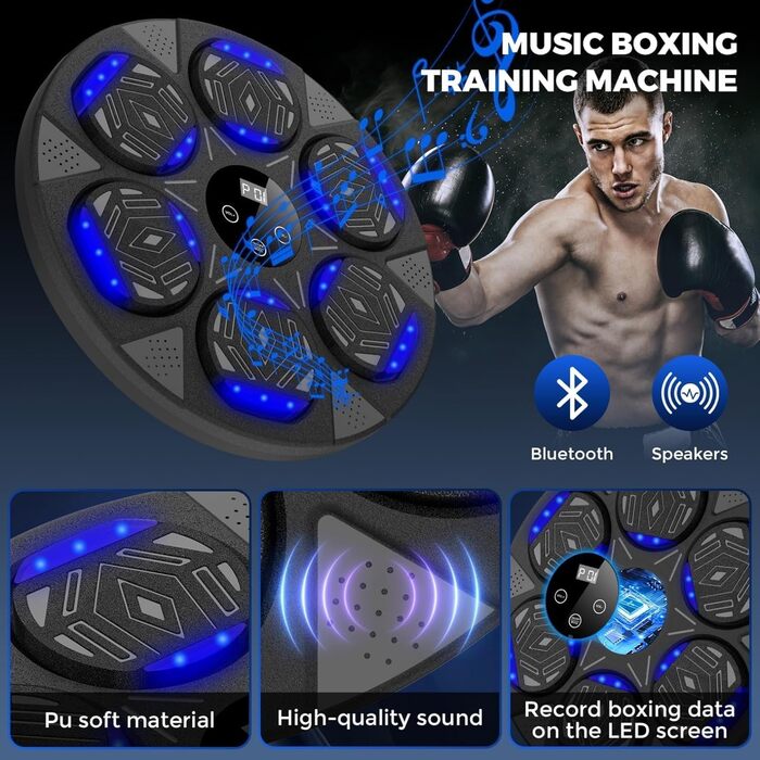 Музичний бокс-машина LeuKoles з Bluetooth, LED-підсвіткою, для боксу зі стінним монтажем, 7 режимів, з боксерськими рукавичками, електронна