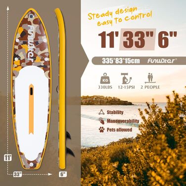 Надувний сапборд FunWater 11'10'6: Комплект для веслування, насос, сидіння, весло. Для дорослих, будь-якого рівня. Кольори: ADLER-SCHWARZ&GRAU, CAMO-GELB