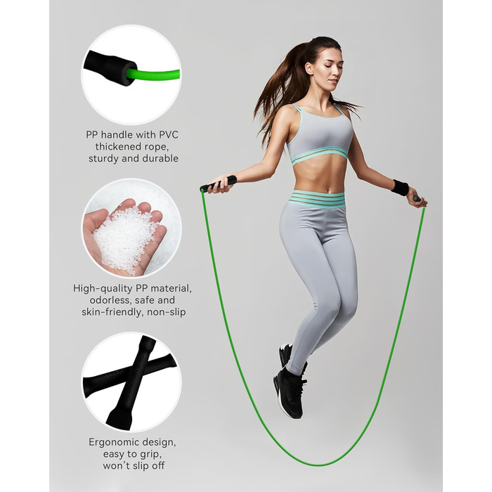 Стрибкове канат iMoebel 6 мм * 3 м, PVC, регульований, з ABS-ручкою, для дітей та дорослих, бокс, схуднення, кросфіт (чорно-зелений)