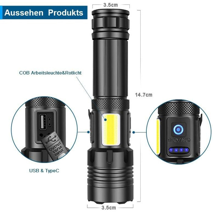 Ліхтар LED 20000 Люмен, USB-C, XHP77.2, Zoom, IPX67, 7 режимів, для кемпінгу та надзвичайних ситуацій