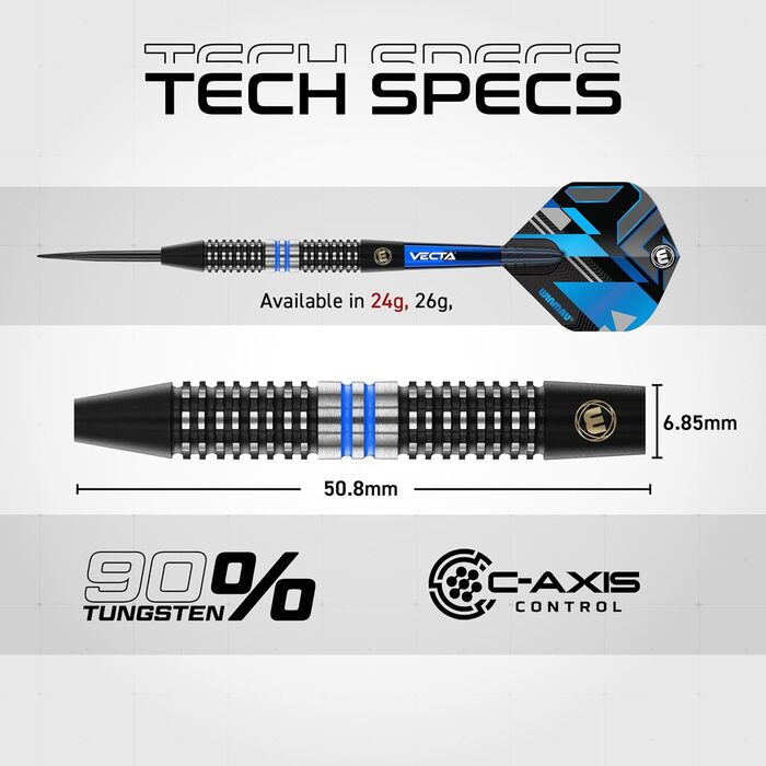 Дартс набір WINMAU Galactics 90% вольфрам, професійний, з наконечниками 18г (м'які), 24г, 26г (сталь), з оперенням та стрижнями