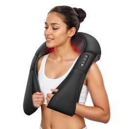 Масажер для шиї та спини Comfier з підігрівом 4D глибокого тканинного масажу Шиацу, з обертовими масажними головками. Подарунок для жінок, чорний