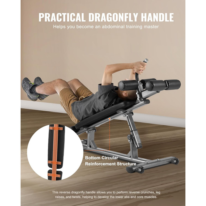 VEVOR лавка для пресу, Bauchbank з обертовим ручками, регульована висота, міцна сталь, 500/600/453,6 кг, для фітнесу вдома, силові тренування, лавка для пресу/1000lbs