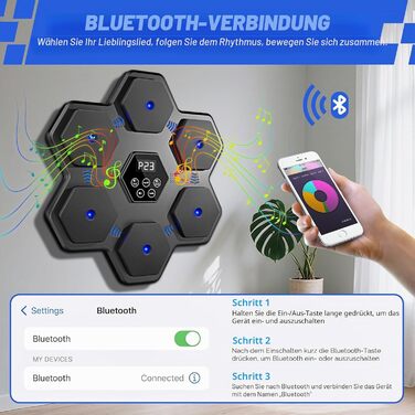 Боксерський тренажер з Bluetooth та LED-дисплеєм для дому, офісу, спортзалу - Musikboxmaschine Silver-Black