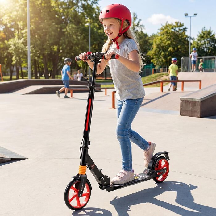 COSTWAY Розкладний самокат для дітей та дорослих, чорний. Регульована висота, дзвінок, підставка, ремінь для перенесення, до 100 кг