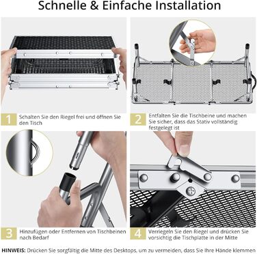 Стіл для кемпінгу Anbte Grilltisch 58x40 см, алюмінієвий каркас, регульована висота (26/48/70 см), складаний, для пікніка, BBQ, саду, балкону (срібний)