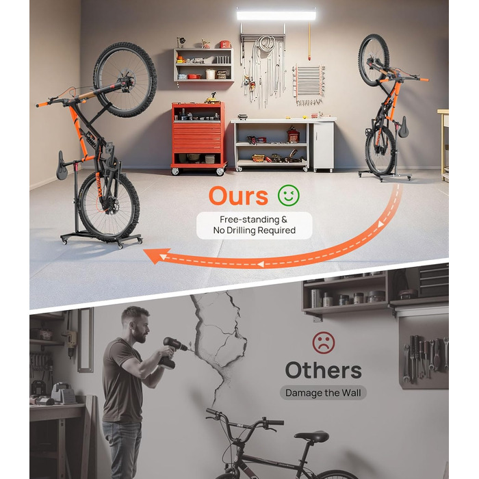 Підставка для велосипеда Housolution вертикальна з колесами, регульована по висоті, без свердління, для гаража та квартири, вантажопідйомність до 80 lbs, 1 шт.