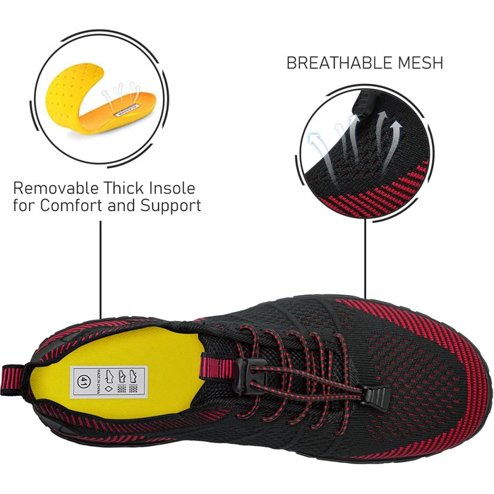 Водні черевики WateLves для чоловіків та жінок, шкарпетки для плавання, аквашузи для серфінгу, дайвінгу, фітнесу, чорний/червоний, 43 EU