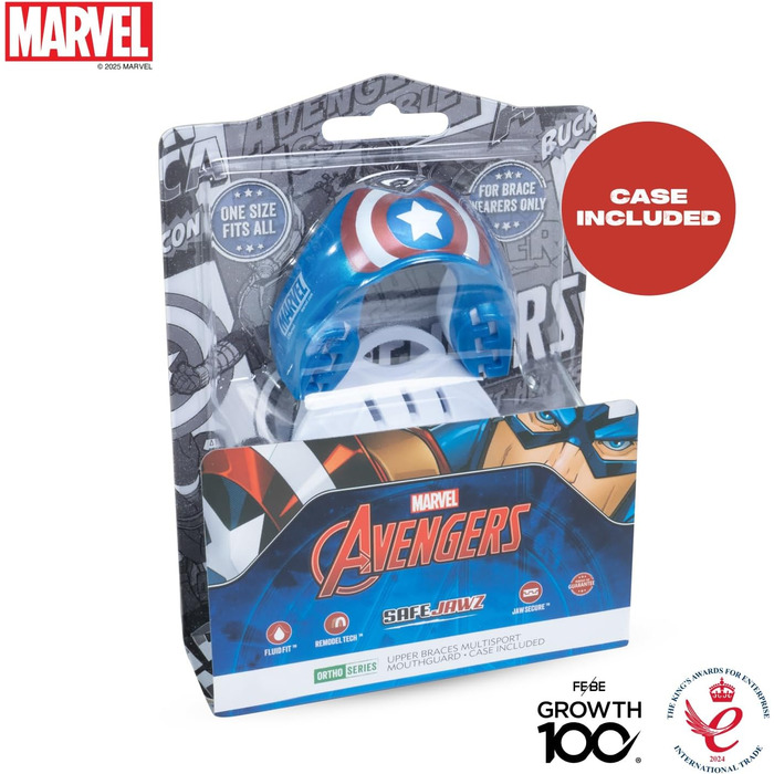 Капа спортивна Marvel Captain America для захисту зубів та брекетів, універсальний розмір, для єдиноборств (бокс, MMA, хокей, регбі, дзюдо, кікбоксинг)