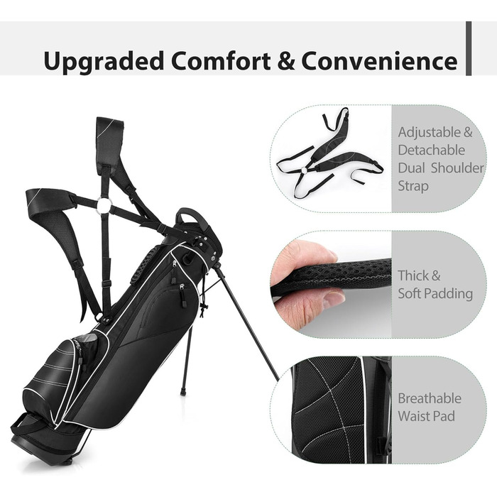 LIFEZEAL Гольф-сумка: портативна сумка для ключок з 4 перегородками, сумка-станд для гольфу з регульованим плечовим ременем, легка чорна сумка для чоловіків та жінок