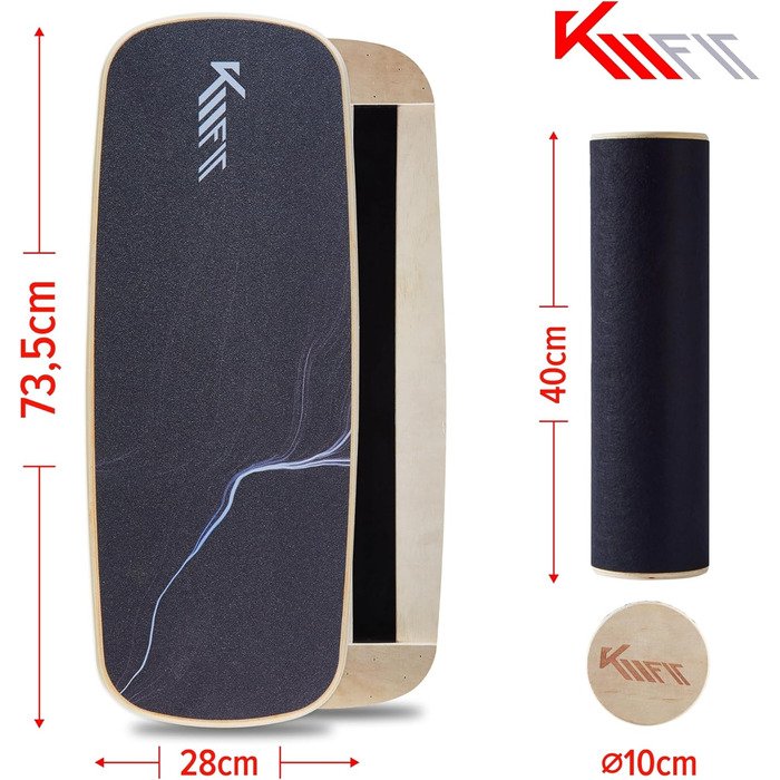 Дерев'яна баланс-дошка KM-Fit для координації та рівноваги | Індоор скейтборд, серфборд | Тренажер для сили та рівноваги