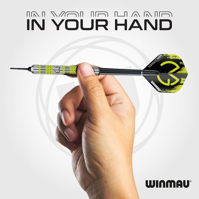Подарунковий набір дартсу Winmau Michael Van Gerwen MvG, 50 елементів: 4 комплекти стрижнів, 4 комплекти оперень, аксесуари, Softip
