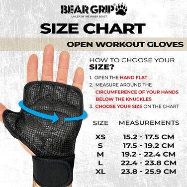 Рукавички для тренувань Bear Grip M (чорні) – захист долонь для кросфіту, бодібілдингу, пауерліфтингу