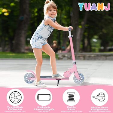 Дитячий самокат Yuanj, регульований, з LED PU колесами, для дівчаток 3-8 років