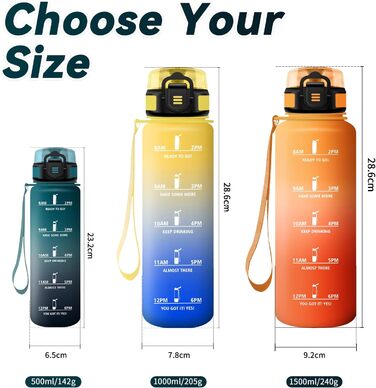 Спортивна пляшка 1л з маркуванням часу, фільтром та захистом від протікання. Підходить для води з газом, велосипеду, бігу. Для дорослих.