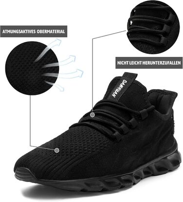 Чоловічі кросівки для бігу та занять спортом Linenghs: легкі, дихаючі, для вулиці та фітнесу, чорні, 45 EU