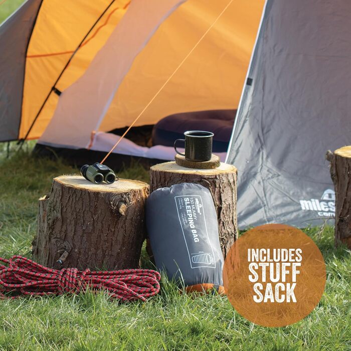Спальний мішок Milestone Camping Mumienschlafsack сіро-помаранчевий, 2 сезони, для однієї людини, водонепроникний, з сумкою