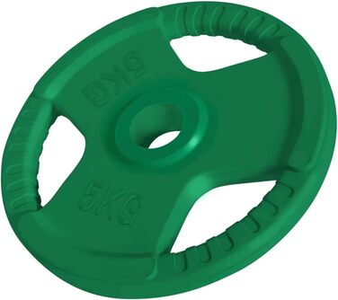 Диски для штанги GORILLA SPORTS, 5 кг, гумові з ручками, 50 мм, для олімпійської штанги, набір/окремо, вага 1,25–25 кг, для фітнесу та тренувань