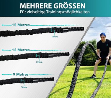 Ремін для силових тренувань RPM Power Battle Rope - 12 метрів, 50 мм - для бодібілдингу