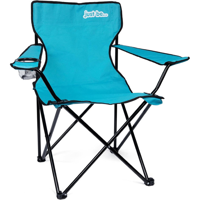 Крісло для кемпінгу, складане рибальське крісло з підлокітниками та тримачем для напоїв, блакитне
