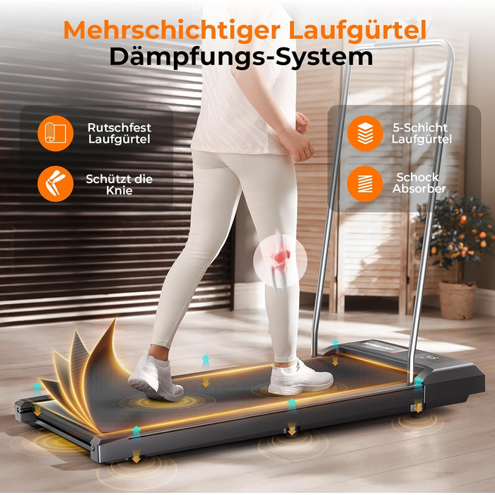 Біговий доріжка для дому з нахилом та страхувальним тросом, 2.5 PS Walking Pad, 8 км/год, 2 в 1 біговий доріжка під стіл для дому та офісу, пульт дистанційного керування, LED дисплей, додаток, голосове керування, чорний з підлокітниками