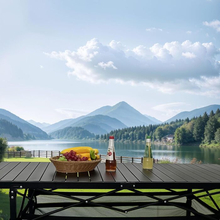 Розкладний туристичний стіл Poeopore для кемпінгу, 140x70x70 см, чорний, на 4-6 осіб