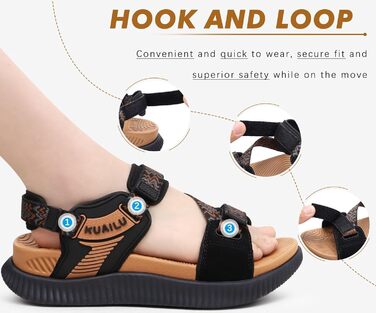 Жіночі трекінгові сандалії KuaiLu: зручні ортопедичні сандалі для туризму та активного відпочинку, літні, з регулюванням на липучках, відкриті, для підтримки стопи при фасціїтісу, чорний/хакі, 42 EU