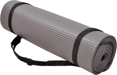 Килимок для йоги BalanceFrom GoYoga+ 1/2 дюйма, високої щільності, проти розривів, з ремінцем і підкладкою для колін, сірий