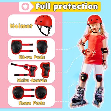 Дитячий велосипедний шолом, регульований, 2-14 років, 5 кольорів, червоний - з захисним обладнанням