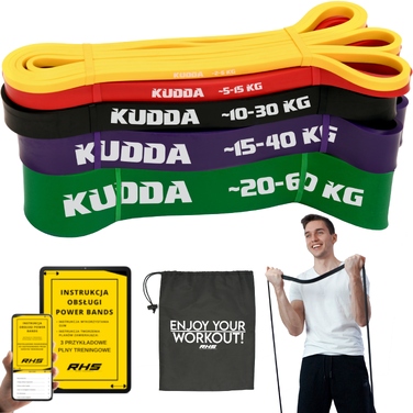 Набір фітнес-резинок KUDDA, 5 шт., 208 см, багатоколірний